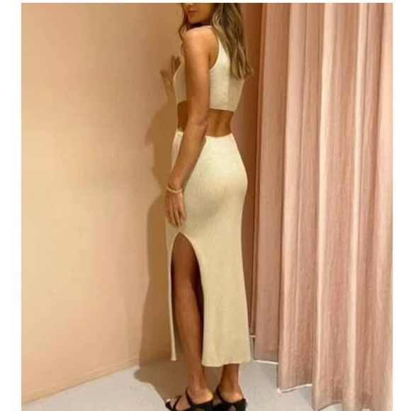 BEC&BRIDGE Sand Riviera Knit Twist Midi Dress Size 8 NWT - Picture 6 of 12